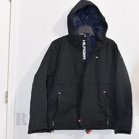 BLACK NWT Tommy Hilfiger Men’s Performance Hooded Jacket - Picture 3 of 10